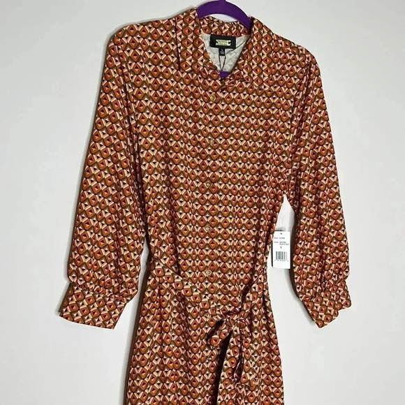 New Alexia Admor Dress 3/4 Sleeve Button Front S Geometric Belted - Picture 6 of 12